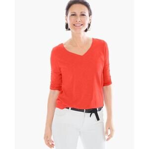 Chicos womens size 1  Slub V-Neck Tee 3/4th sleeves orange/coral top​​